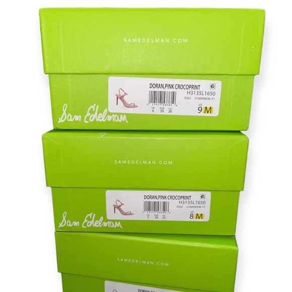 SAM EDELMAN Heels Doran Strappy Sandal Pink Confetti Croc Embossed NIB - Picture 13 of 14